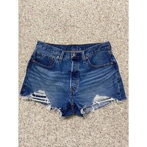 32 Levi's 501 High-Rise Button Fly Distressed Raw Hem Shorts
